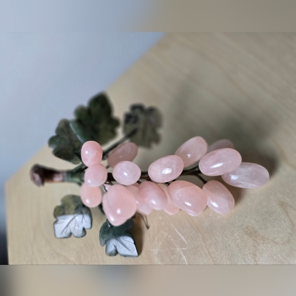 Cluster of Grapes Rose Quartz and Jadeite Leaves - Picture 3 of 5